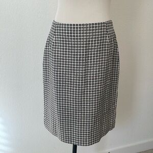 Vintage Ann Taylor Black and White Square Pattern Silk Pencil Skirt